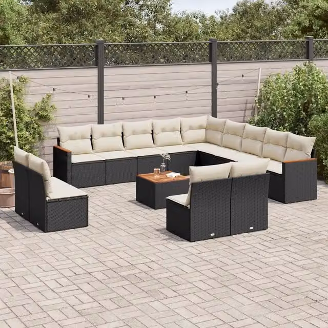 Set di divani da giardino VIDAXL a forma di U in polyrattan nero con 14 pezzi e cuscini inclusi – 1