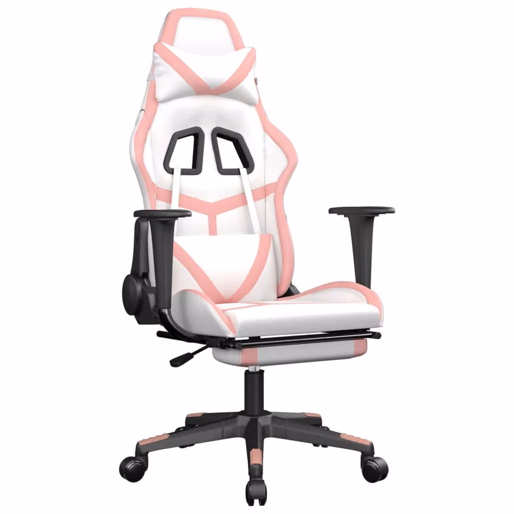 Sedia da Gaming Massaggio Poggiapiedi Bianco e Rosa Pelle finta