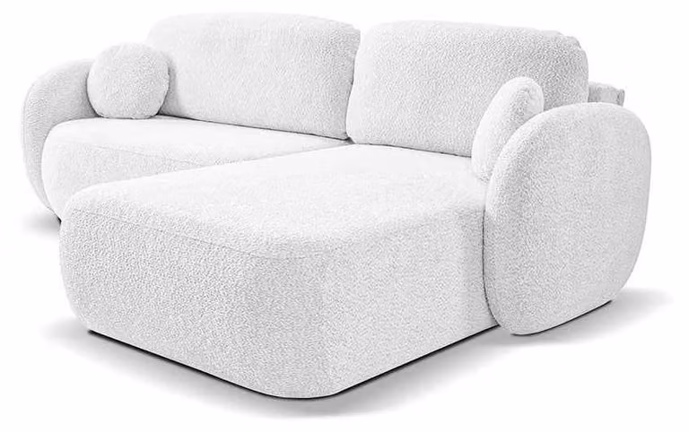 Divano angolare con funzione letto, modello Olemo, lato destro, colore bianco