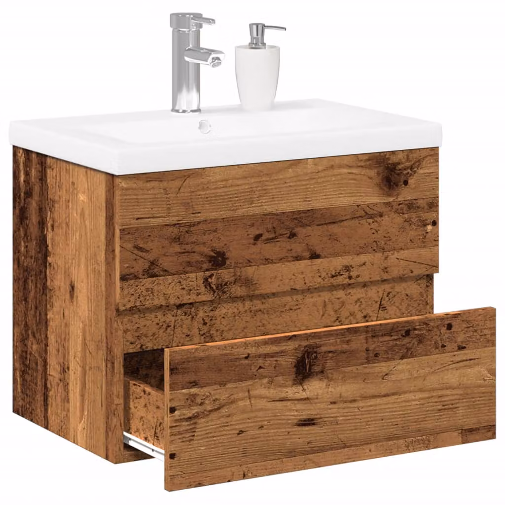 Mobile con Lavabo Integrato vidaXL in Stile Rustico, Bianco e Marrone