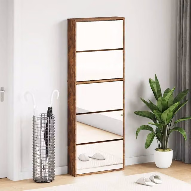 Scarpiera con Specchio a 5 Livelli Rovere Fumo 63x17x169,5 cm 3228283
