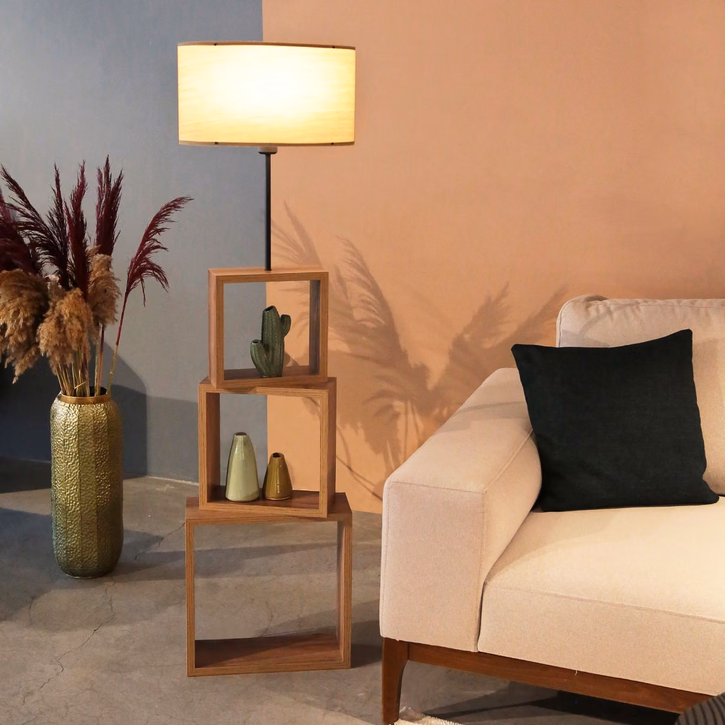 Opviq, AYD - 2902, Lampade da terra, Marrone chiaro, Legno, 20 x 37 x 140 cm