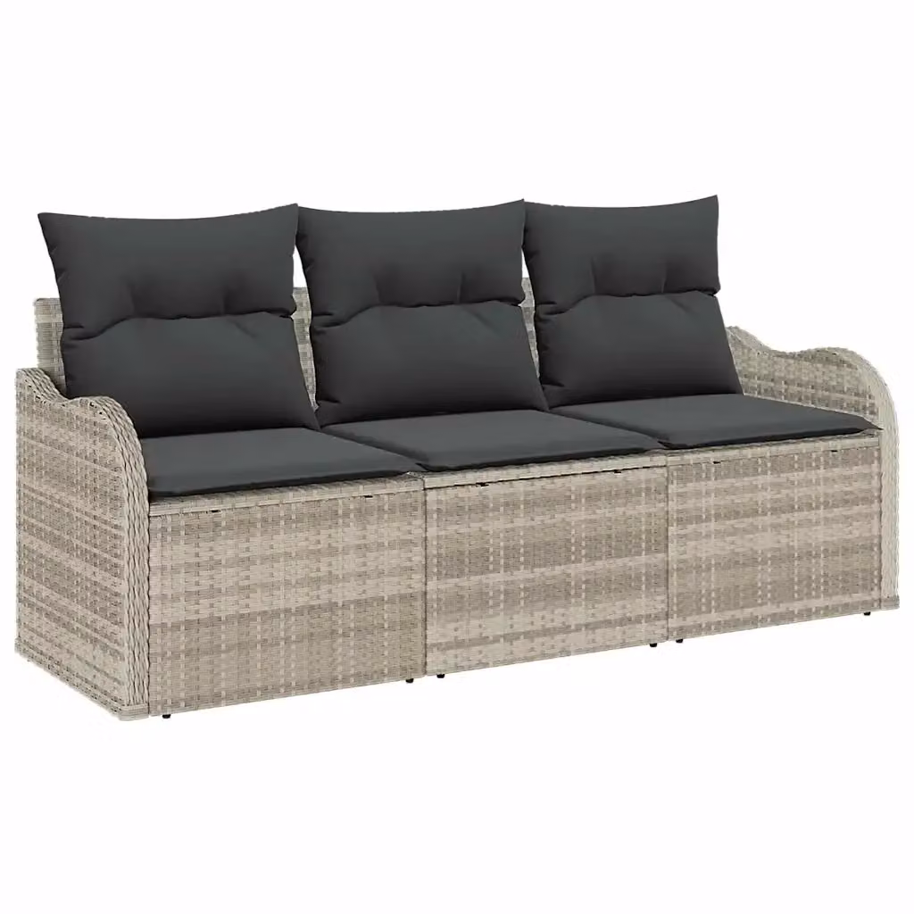 Set Divano da Giardino 3 Pezzi vidaXL in Polyrattan Grigio con Cuscini e Tavolino – 2