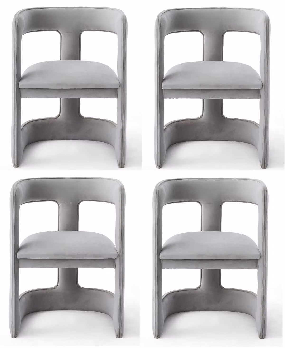 Set di sedie dal design moderno, colore grigio chiaro, tessuto organico, morbido e fluido