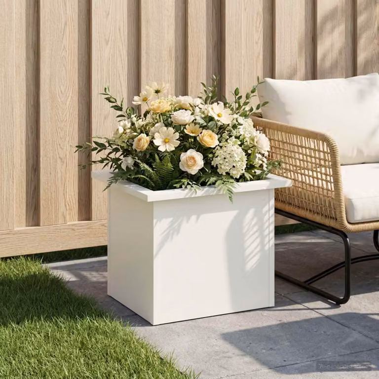 Fioriera da giardino moderna vidaXL con LED in acciaio bianco L 40 cm x P 30 cm x H 30 cm