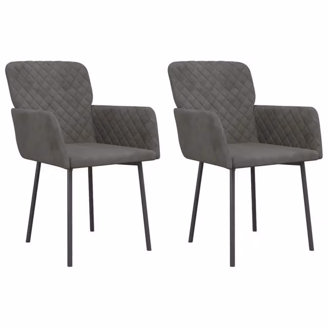 Set di 2 sedie da pranzo e cucina moderne in velluto grigio con braccioli e struttura in metallo – 1