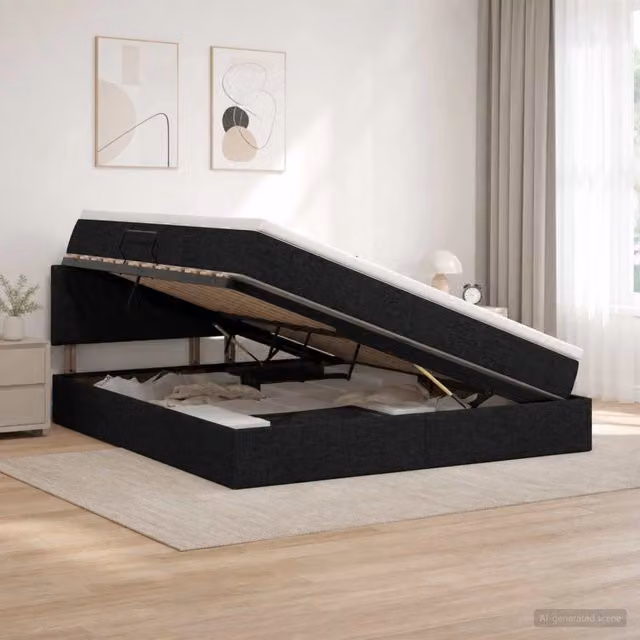 Letto con contenitore e materasso ibrido vidaXL in velluto nero L 160 cm x P 200 cm