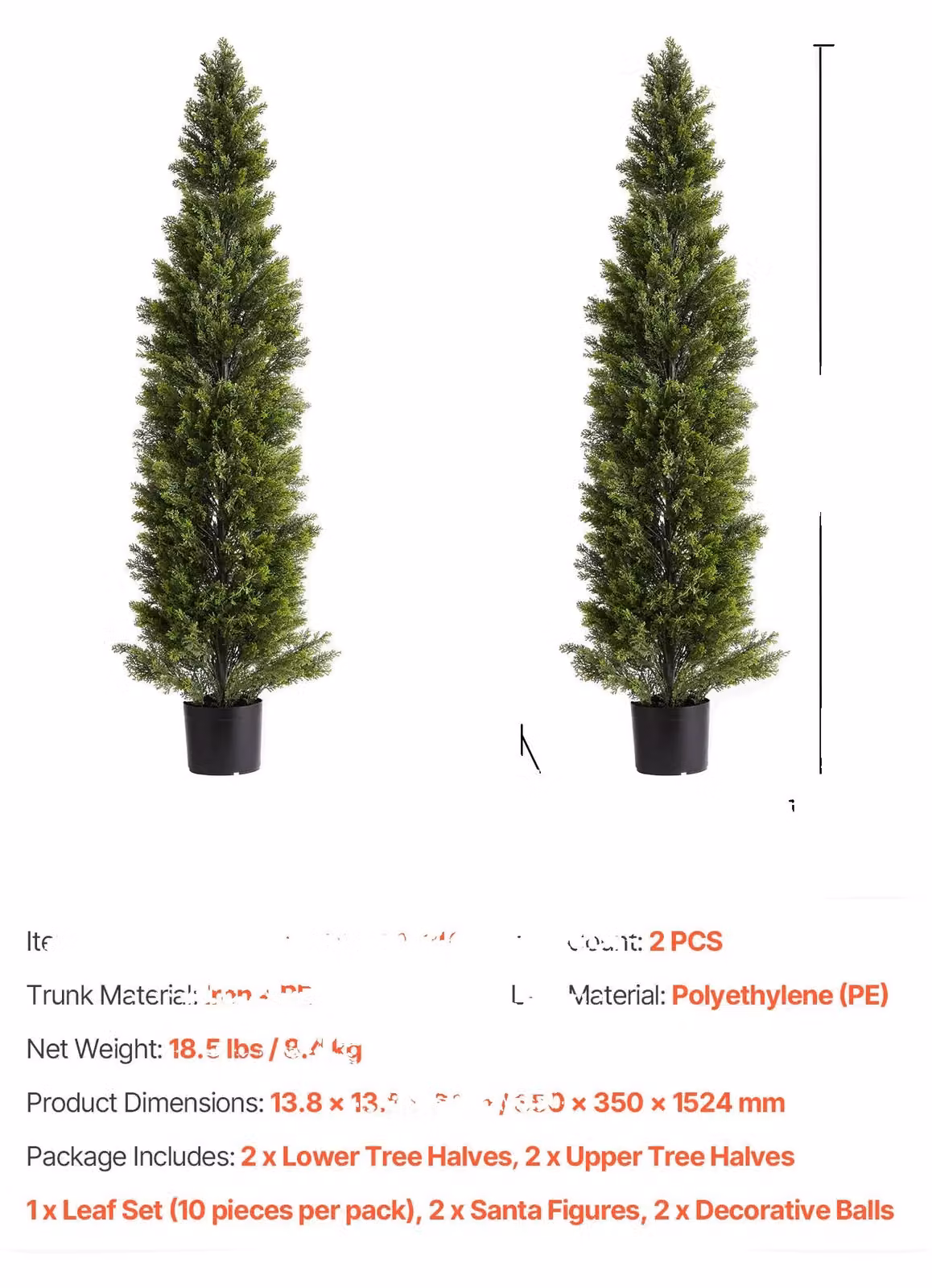 Albero di cedro artificiale, con foglie realistiche, struttura resistente e altezza di 60 pollici