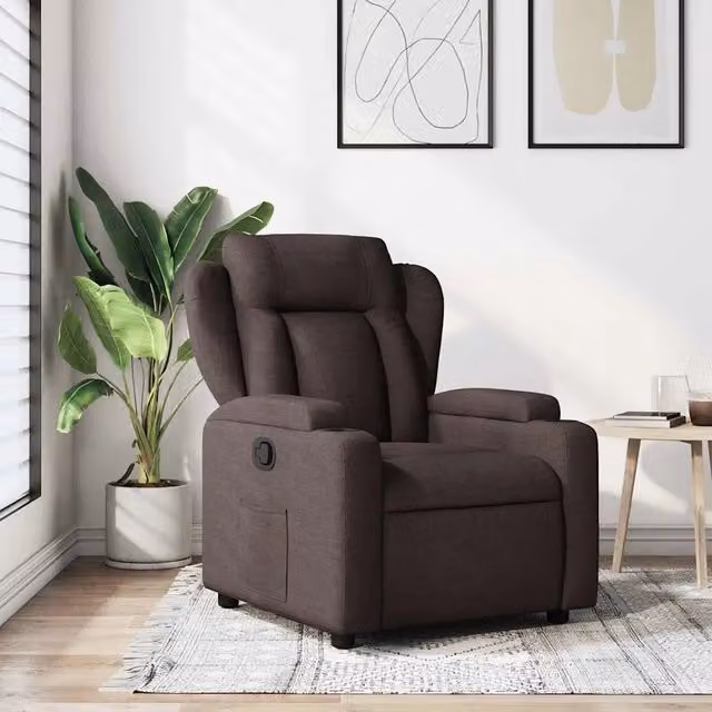 Poltrona Reclinabile Relax vidaXL in Tessuto Marrone con Braccioli e Leva Manuale – 1
