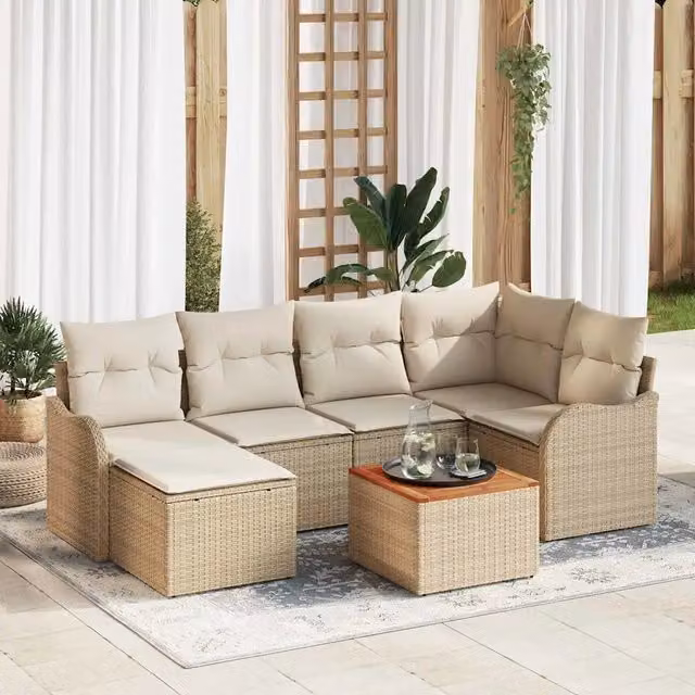 Set Divano da Giardino 7 pz Beige polyrattan 3347477