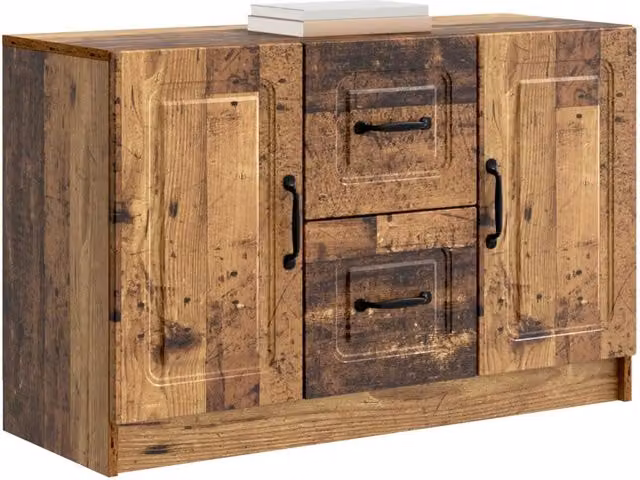 Credenza moderna in legno ingegnerizzato e metallo color marrone, L: 89 cm, P: 34,5 cm, H: 57 cm