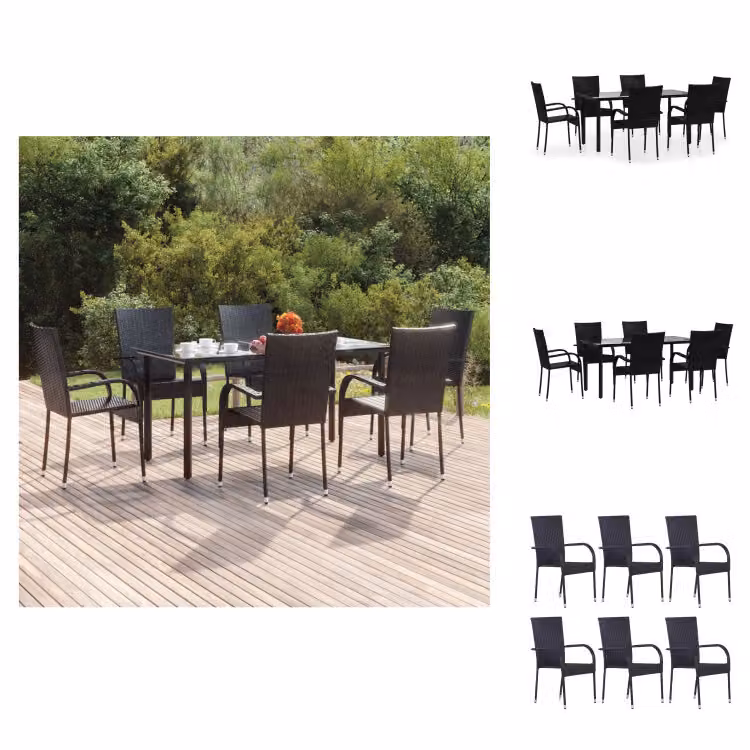 vidaXL set da pranzo da giardino 7 pezzi in poly rattan nero - Set di mobili da giardino