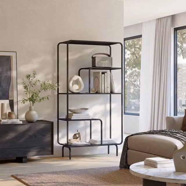 Libreria in Acciaio Færder con Scomparti Aperti 145 x 76 x 33 cm - Nero Opaco [en.casa]