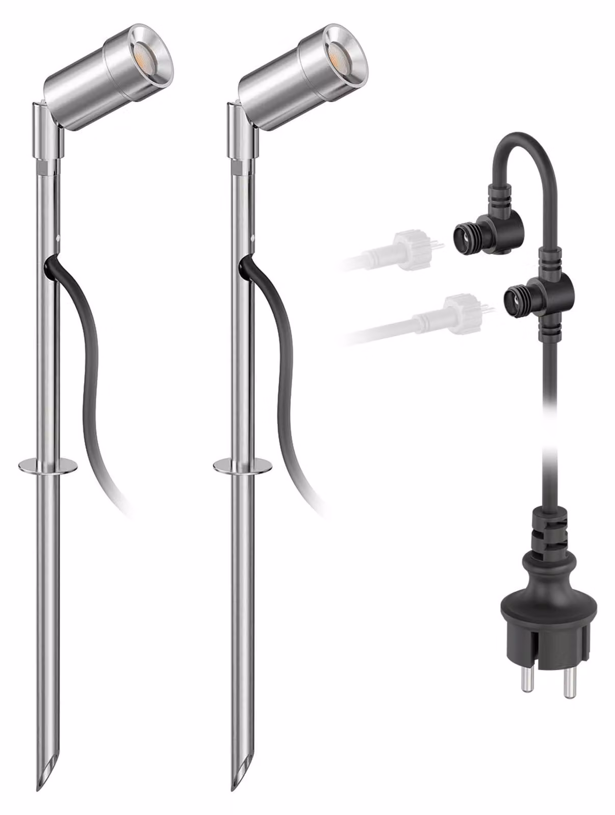 ledscom.de: Faretti da giardino a LED Spico con picchetto da terra per uso esterno, grado di protezione IP44, 105 lm, luce bianco caldo, set da 2 – Spico / Alluminio / Colore della luce: bianco caldo