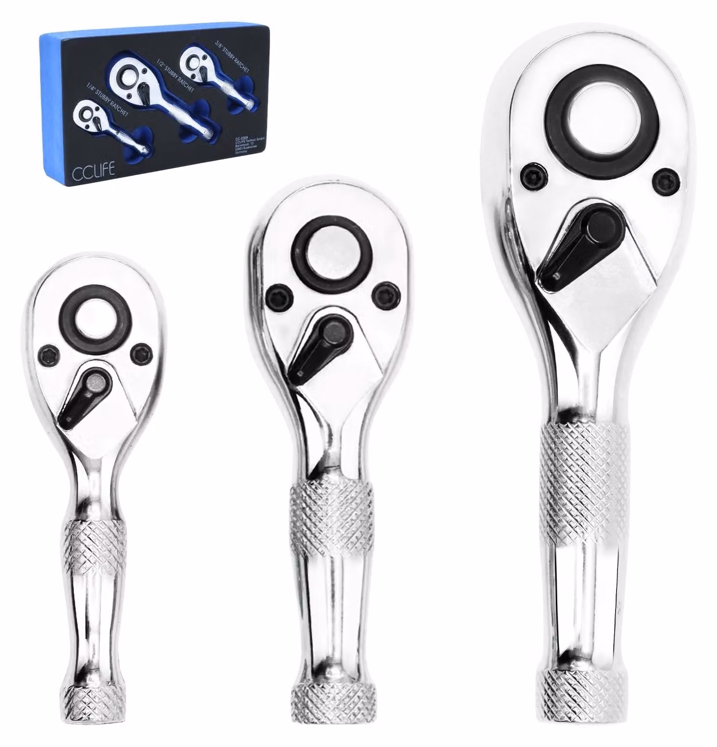 Set di chiavi a cricchetto mini - 3 pezzi - 1/4, 3/8 e 1/2 pollici - 72 denti