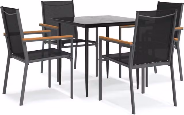 Set da Pranzo da Giardino 5 pz | Set Salotto da Giardino Nero in Textilene e Acciaio