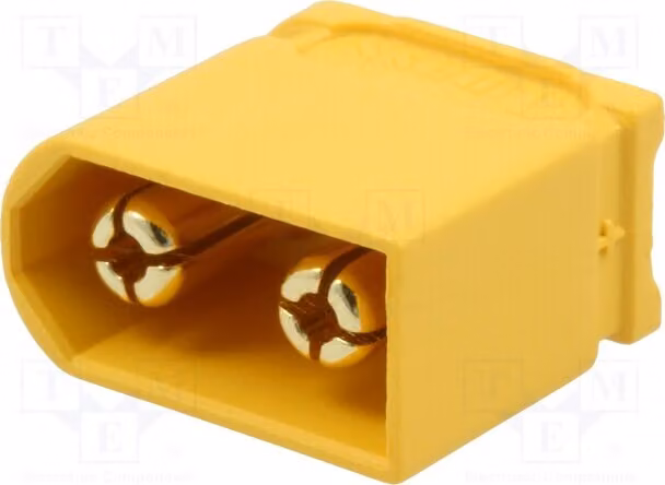 1 connettore maschio con piedini: 2 per alimentazione CC, tipo XT60, saldato. Connettore DC XT60U-M