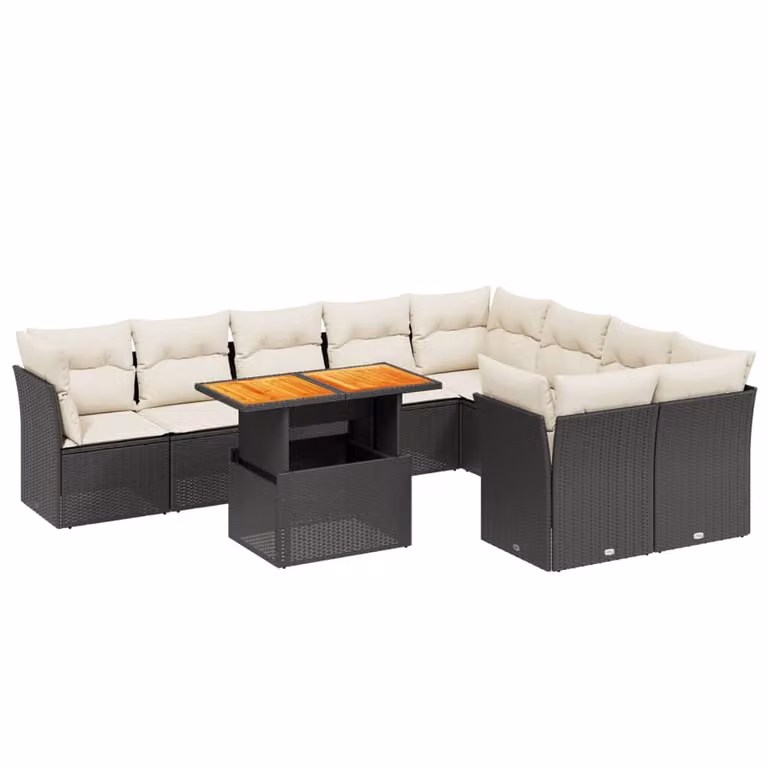 Set Divani da Giardino 10pz con Cuscini in Polyrattan Nero