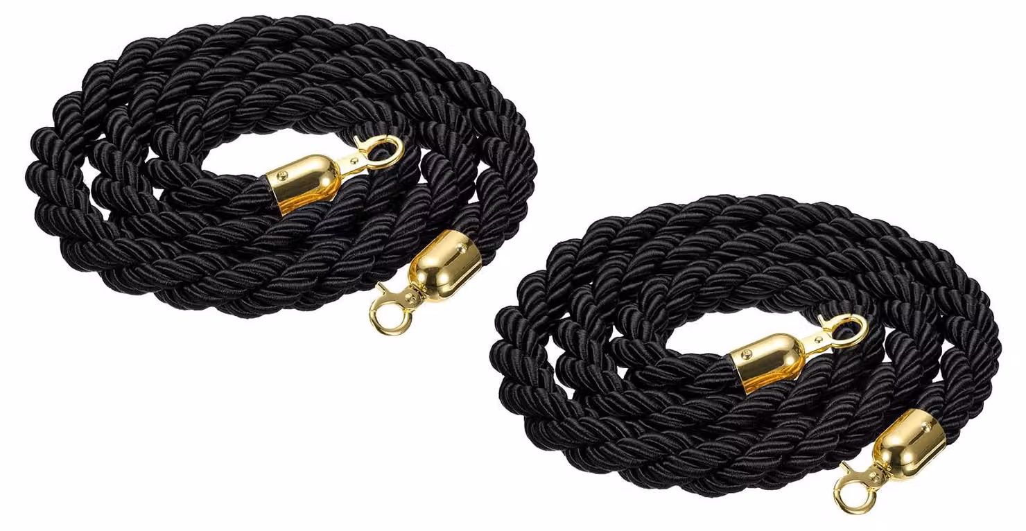 Set di 2 funi di sicurezza con ganci, colore nero e oro, lunghezza 2 metri