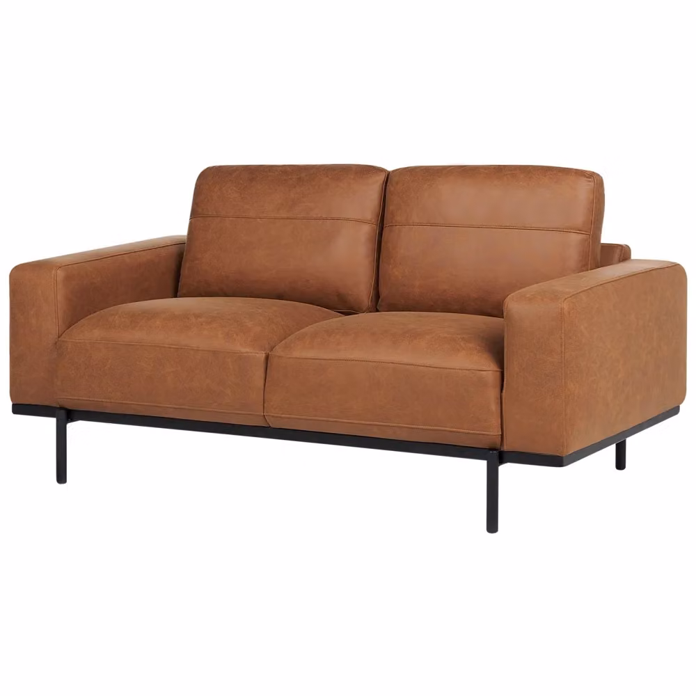Divano a 2 posti Beliani in ecopelle marrone con gambe in metallo e legno per soggiorno in stile industrial L: 156 cm, P: 76 cm, H: 87 cm – 2