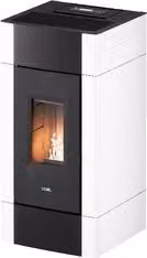 Stufa a pellet ventilata Cadel Cristal 9 con controllo via App, WiFi e Bluetooth, disponibile nei colori Bianco, Grigio e Rosso