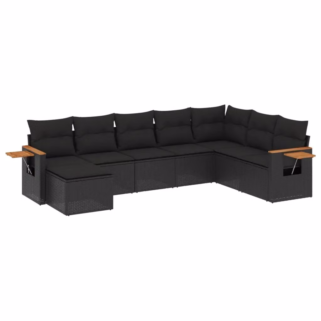 Set di divani da giardino vidaXL a forma di L in polyrattan nero con 8 pezzi e cuscini inclusi – 2