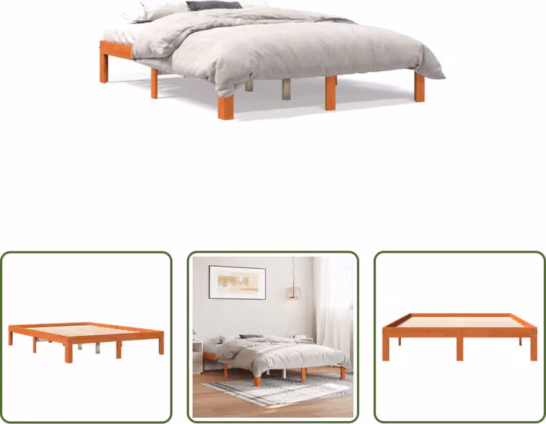 The Living Store letto in legno massiccio senza materasso cera marrone 120x190 cm legno di pino