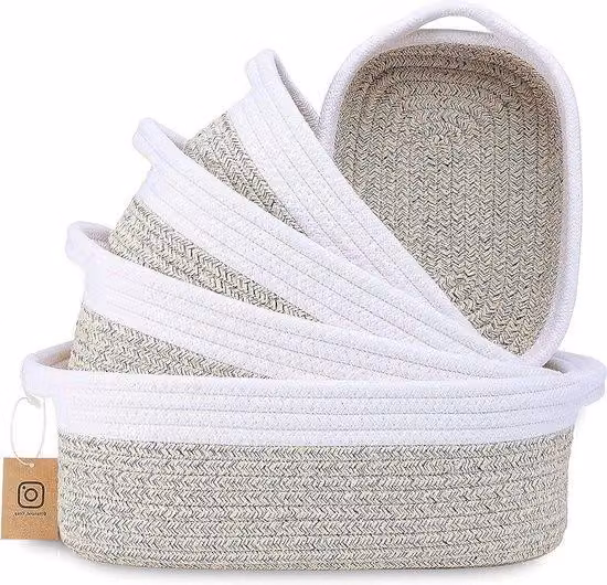 Set di 5 cesti intrecciati in corda di cotone - Contenitore portaoggetti per il bagno e il fasciatoio