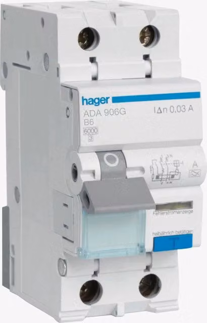 Interruttore differenziale RCD Hager ADA906G E2ZMG giallo e bianco