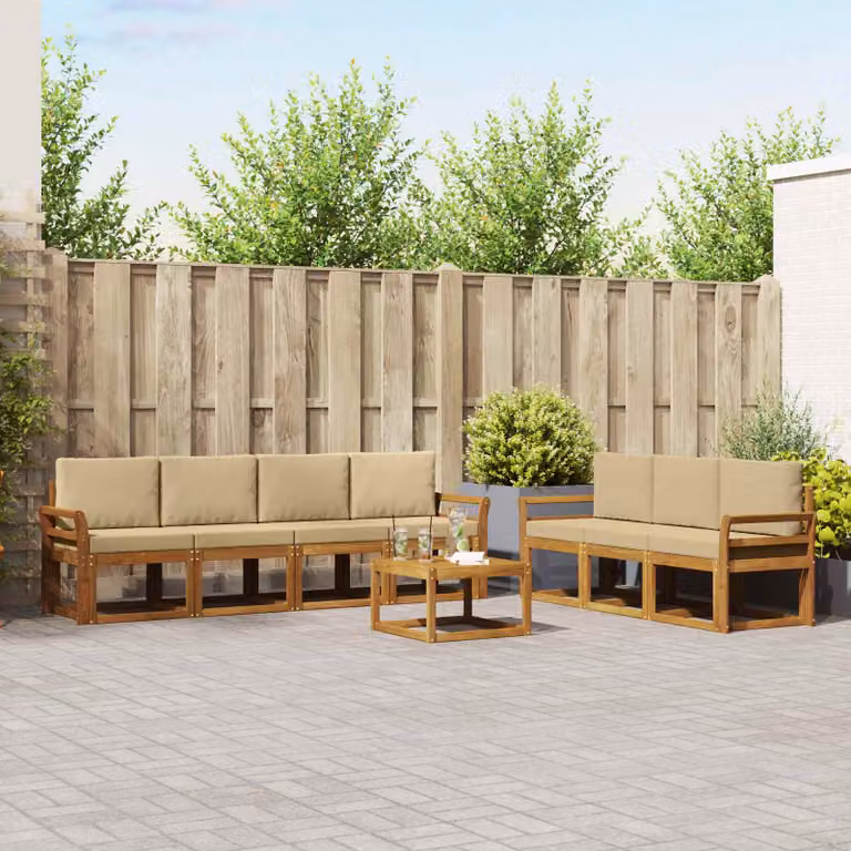 Set di divani da esterno vidaXL 8 pz in legno di acacia con cuscini beige e naturale