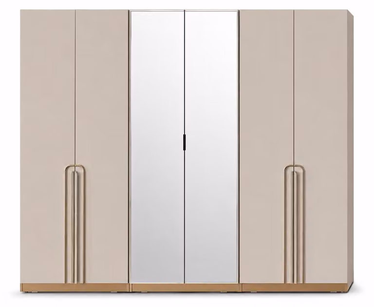 Armadio moderno a 6 ante, design beige e bianco, mobili moderni