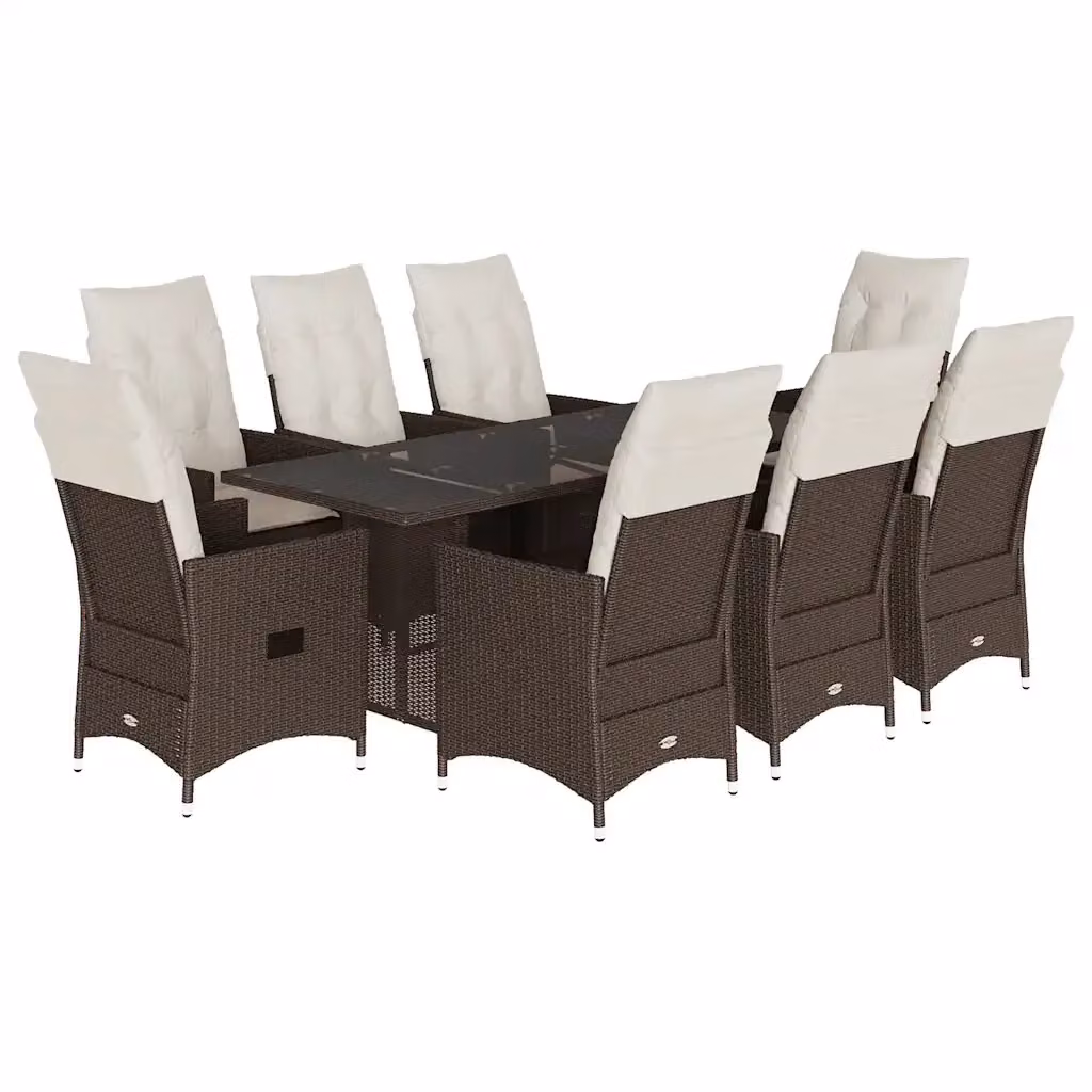 Set da pranzo da giardino vidaXL in polyrattan marrone e bianco con 9 pezzi e piano in vetro – 2