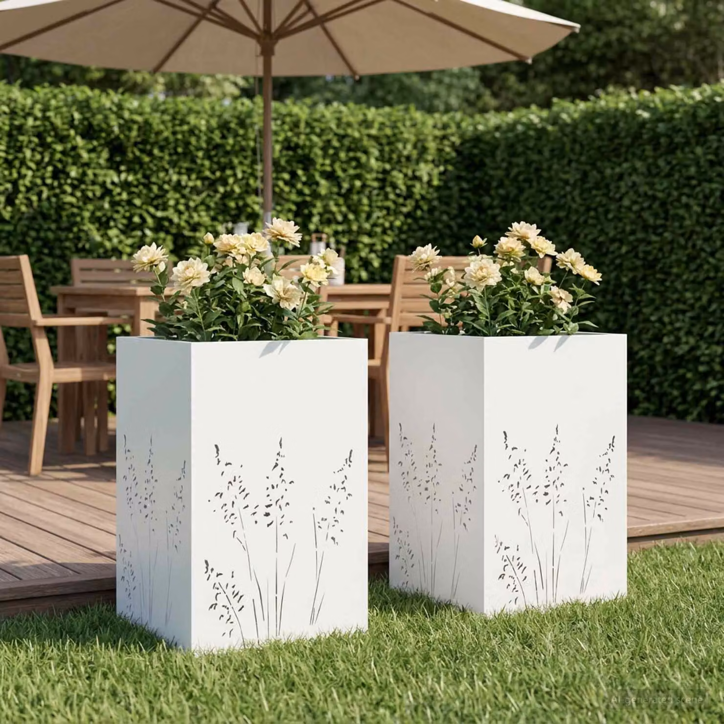 Set di 2 vasi da giardino vidaXL in metallo bianco L/P/H: 50 x 50 x 75 cm