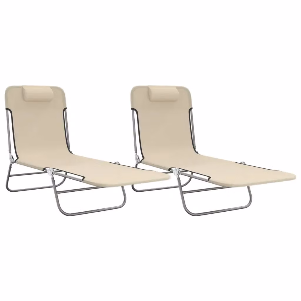 Set di 2 lettini prendisole vidaXL in textilene e acciaio beige con poggiatesta regolabile – 2