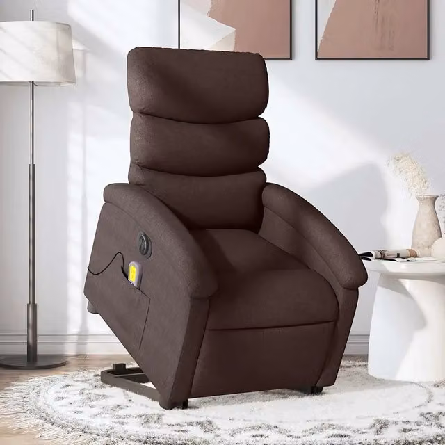 Poltrona Alzapersona Elettrica con Massaggio vidaXL in Tessuto Marrone per Senior – 1