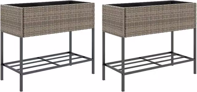 2 pz Fioriere | Cassetta per fiori | Vaso Giardino con Ripiani Grigie 90x40x75cm Polyrattan