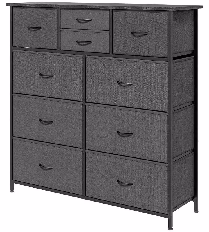 Comodino con cassetti rivestiti in tessuto – 10 cassetti | Colore: Grigio | Dimensioni: 100x30x100 cm
