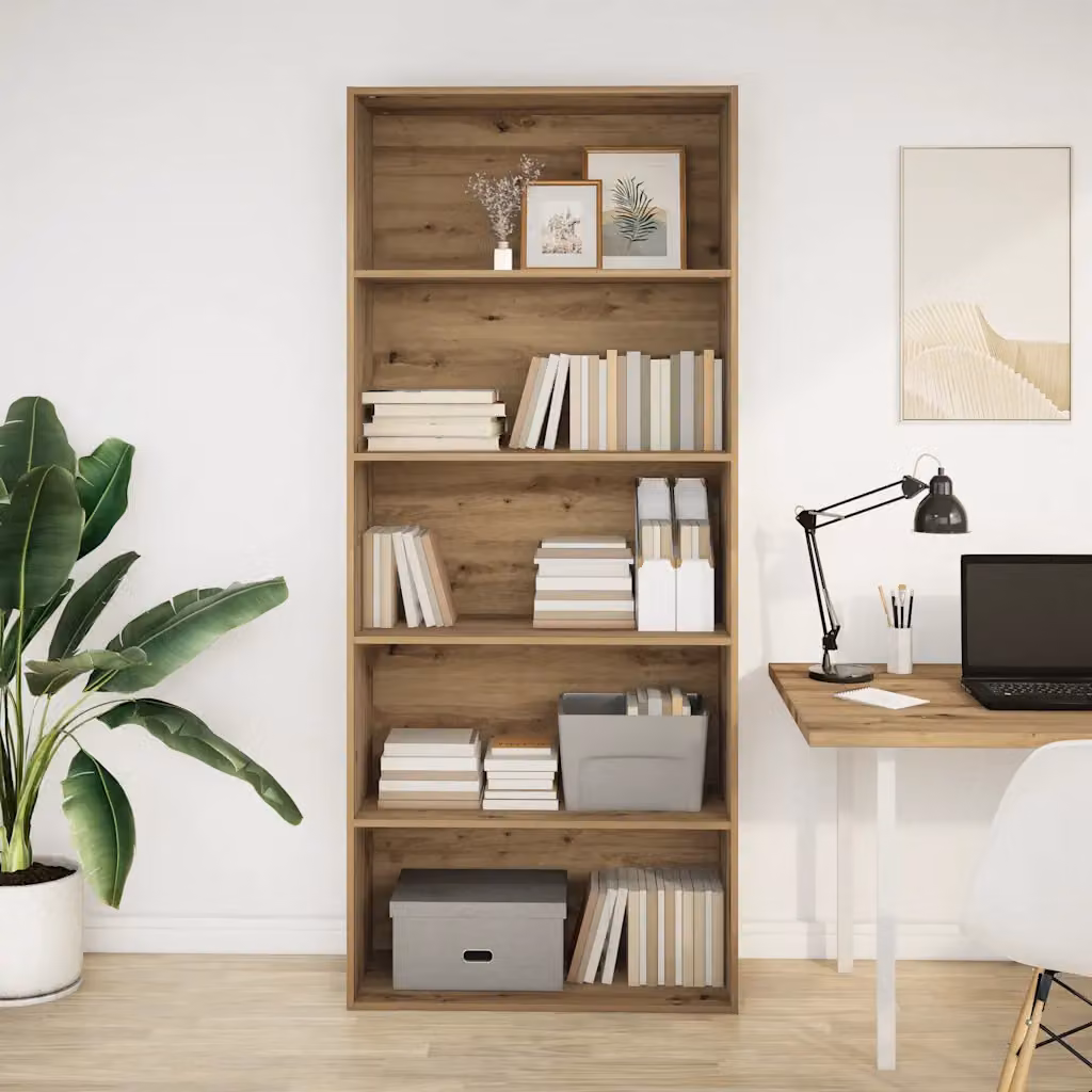 Libreria vidaXL in legno multistrato e MDF color rovere, design classico a parete, L 80 cm x P 30 cm x H 189 cm