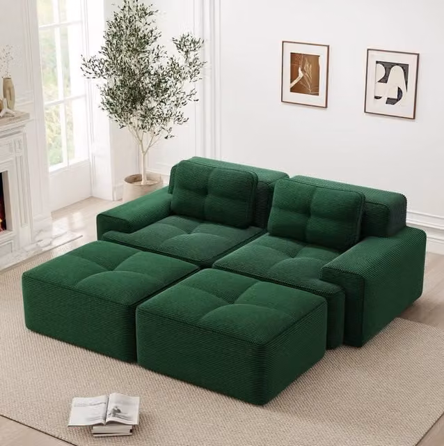Divano modulare boneless in corduroy; 204x177x69 cm; verde