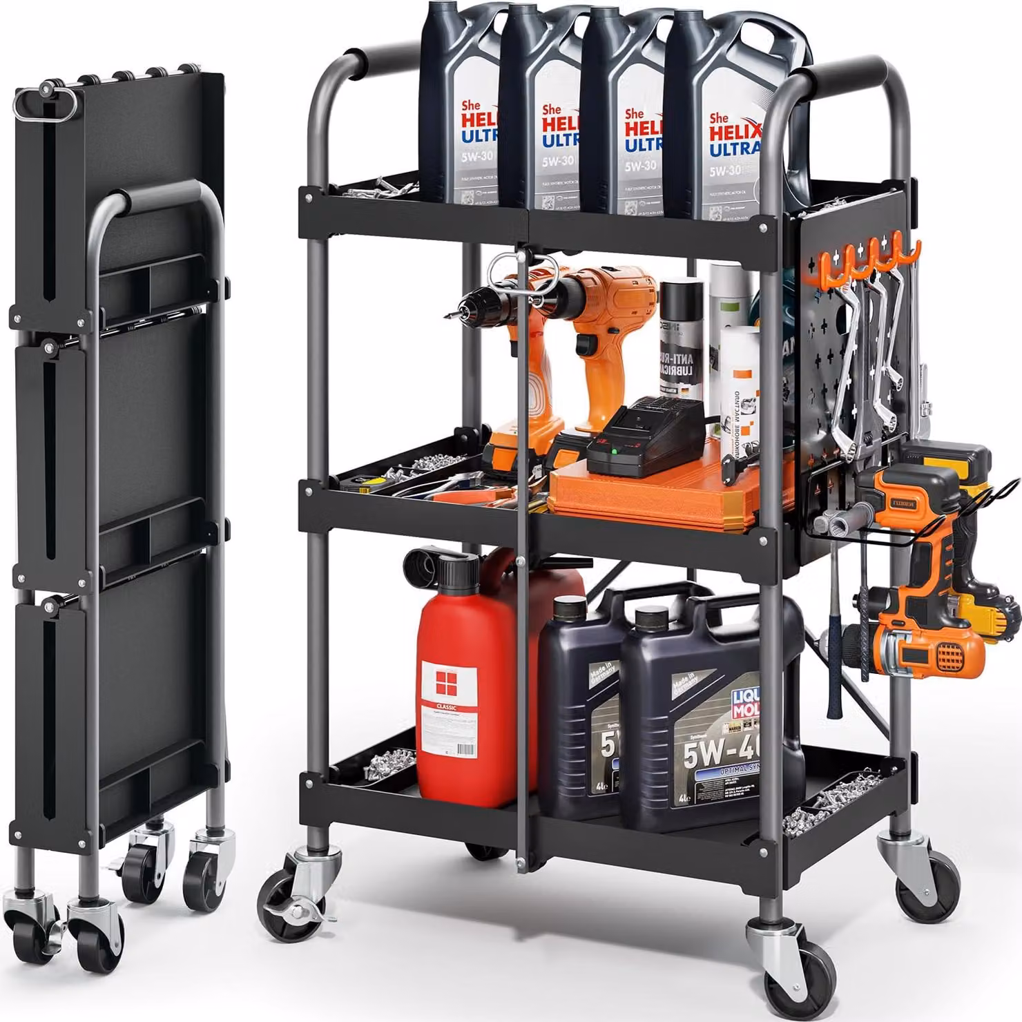 Carrello portattrezzi a 3 livelli con maniglia ergonomica