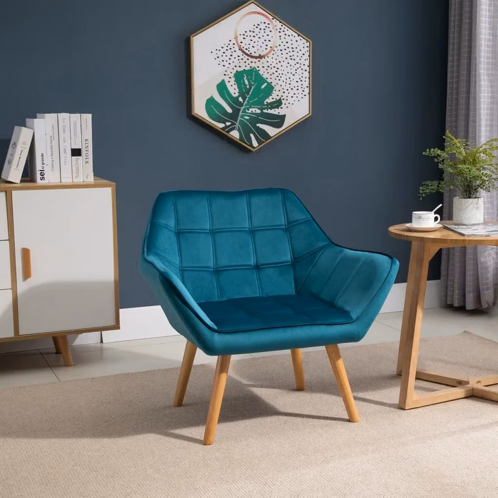 EasyComfort Poltroncina da Camera Design Scandinavo in Velluto Color Petrolio con Struttura in Legno e Metallo L/P/H: 67 x 61.5 x 71 cm – 2