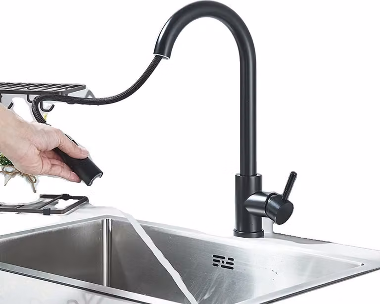Rubinetto da cucina, doccetta estraibile flessibile, miscelatore acqua calda e fredda, nero opaco