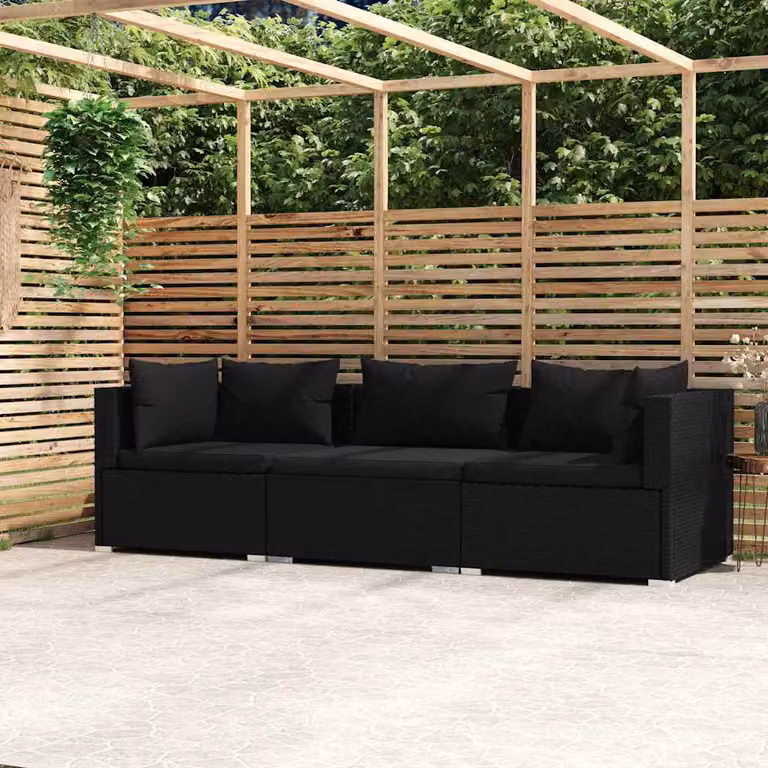 vidaXL Divano da esterno a 3 posti a forma di L con cuscini imbottiti e coperture rimovibili, Nero