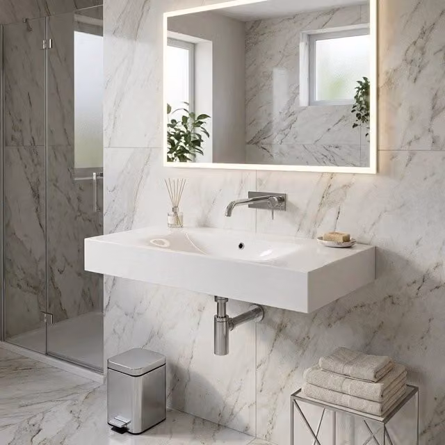 Lavabo sospeso 80 cm Rak Ceramics DES senza foro rubinetto Bianco Alpino