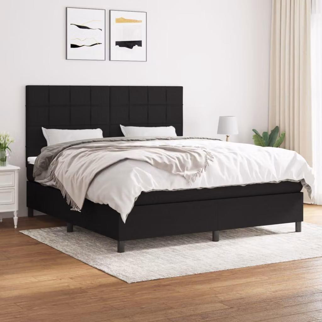 vidaXL Letto Ibrido con Giroletto a Molle e Materasso a Tasche Nero e Bianco L/P/H: 180 x 200 x 128 cm