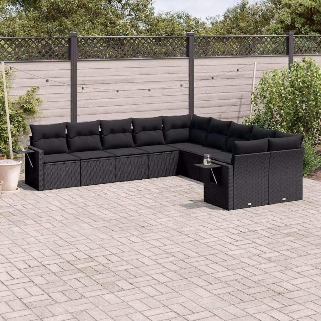 Set di Divani da Giardino vidaXL 10 Pezzi in Polyrattan e Acciaio Nero con Cuscini Imbottiti e Rivestimenti Rimovibili – 1