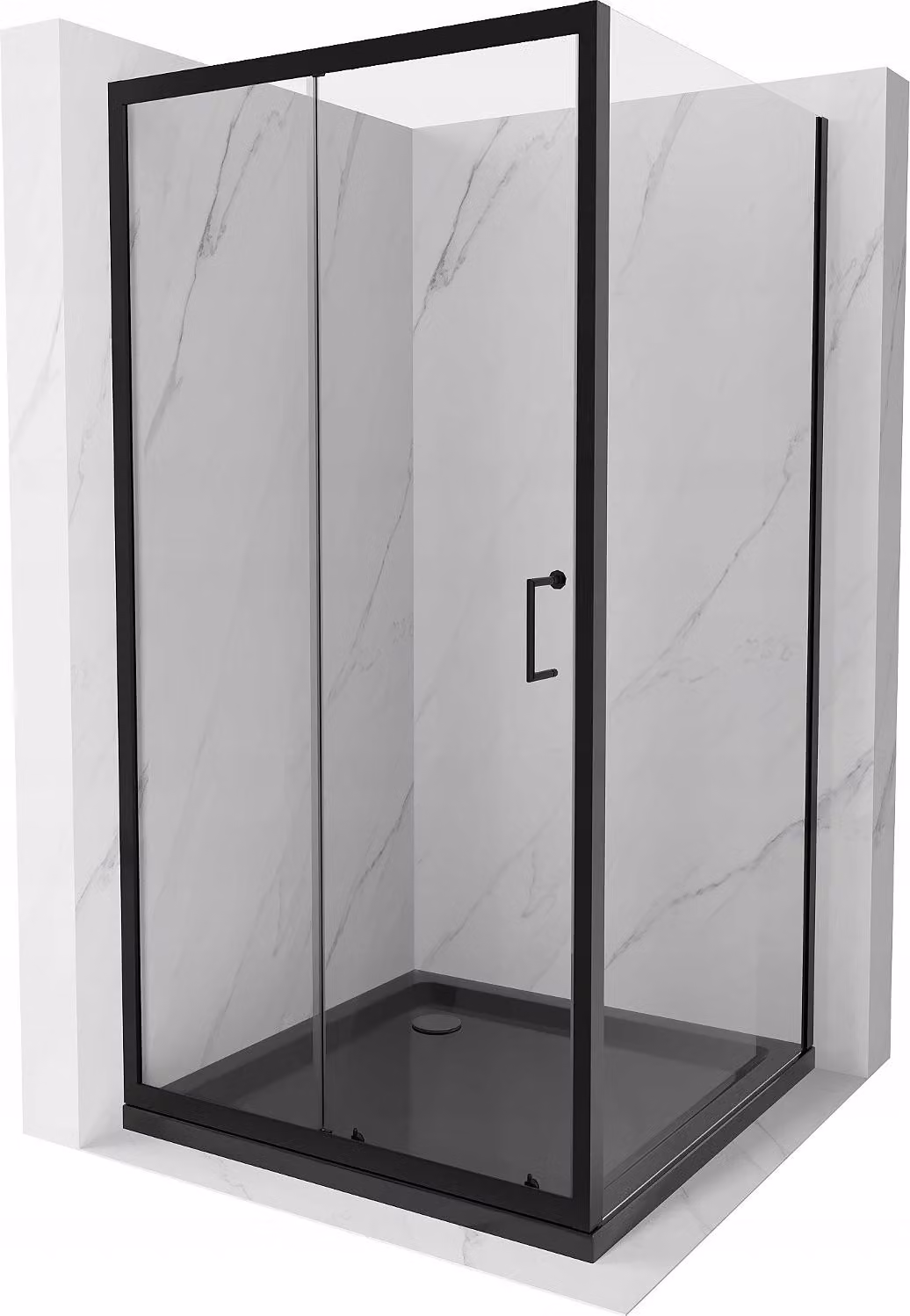 Mexen Apia cabina doccia scorrevole 100 x 100 cm, trasparente, nero + piatto doccia Flat, nero - 840-100-100-70-00-4070B