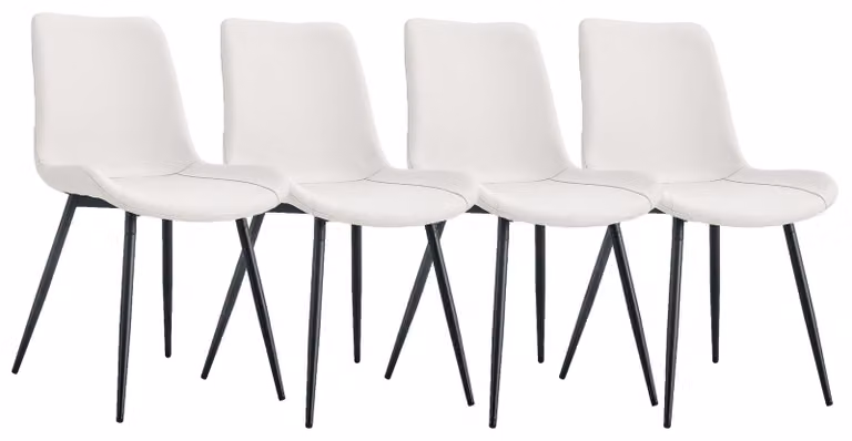 Set di 4 sedie da pranzo in ecopelle, con schienale sagomato e gambe in metallo, colore bianco