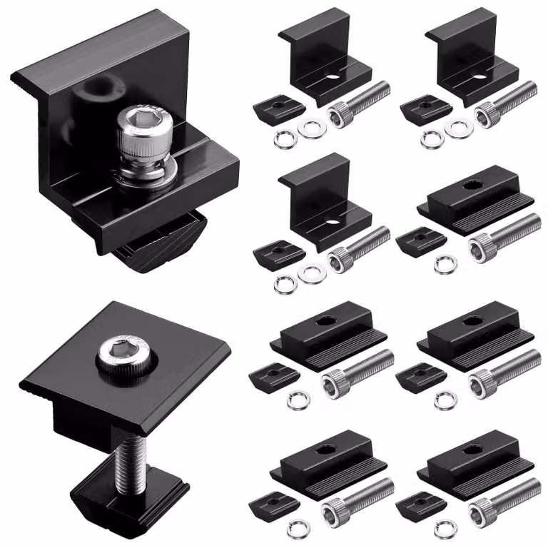 Kit di fissaggio per pannelli solari, per 4 pannelli, 30 mm, alluminio, colore nero