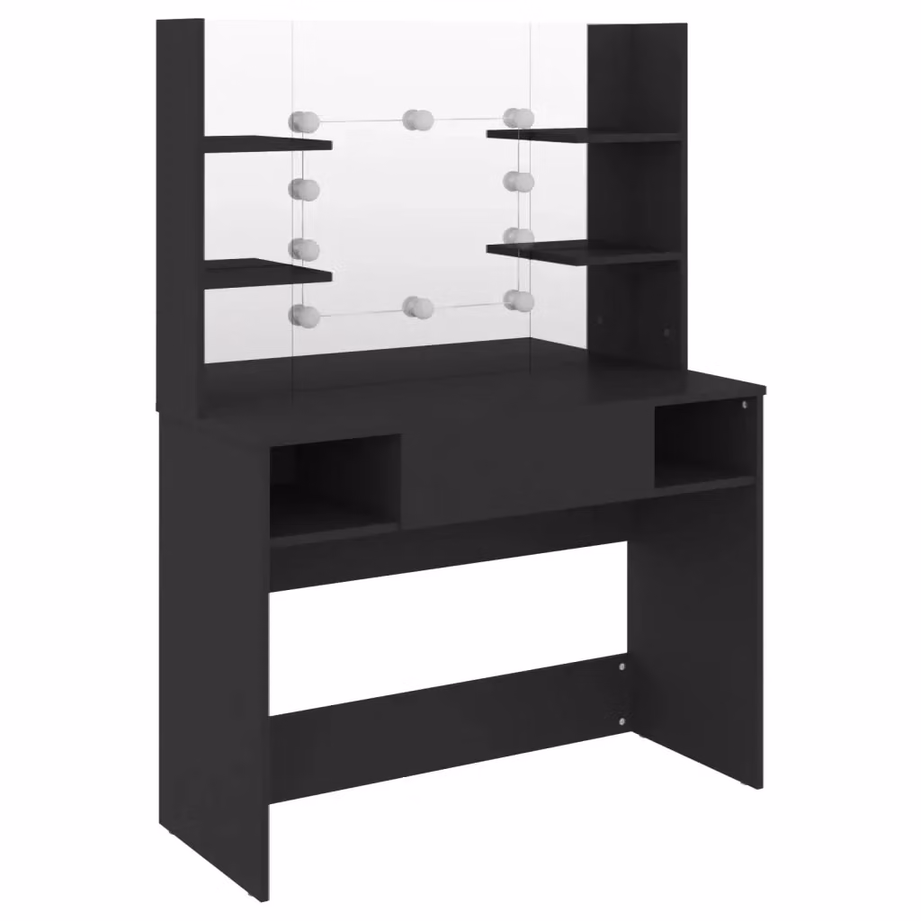 Toeletta Hollywood con Luci LED vidaXL in MDF Nero Opaco L/P/H: 100 x 40 x 135 cm – 2